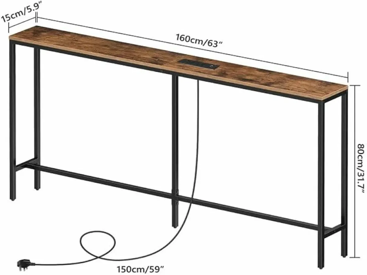 Skinny Console Table with Power Outlets, 160 CM Na - Image 3