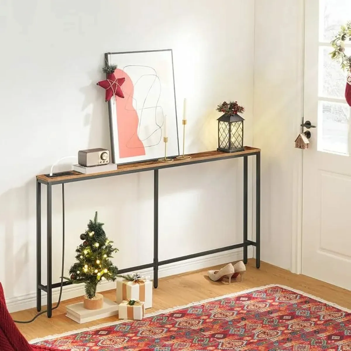 Skinny Console Table with Power Outlets, 160 CM Na - Image 4
