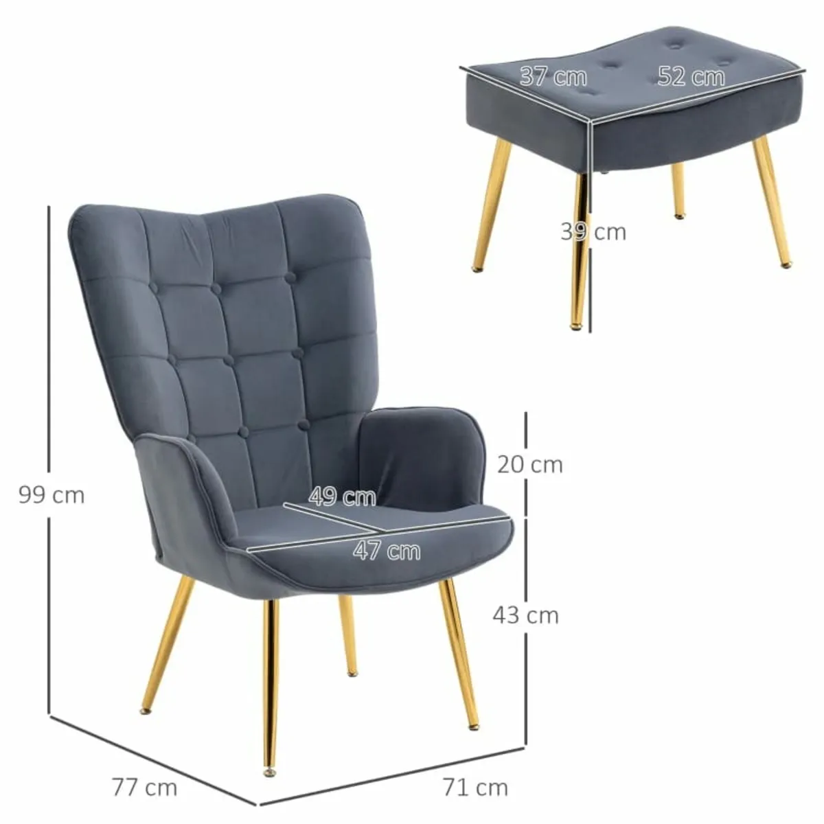 Modern Armchair with Footstool, Upholstered Accent - Image 2