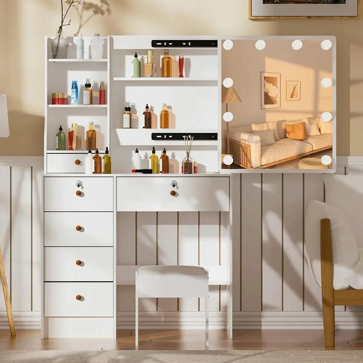 Hollywood Vanity Set, Makeup Table with Lockable D - Image 3