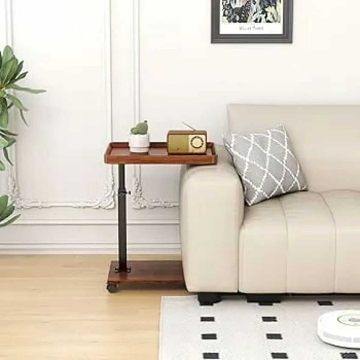 Side Table C Shape Height Adjustable with Wheels, - Image 3
