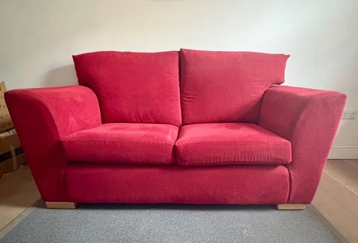 Red Corduroy 2.5 Seater Sofa. Removable covers. - Image 1