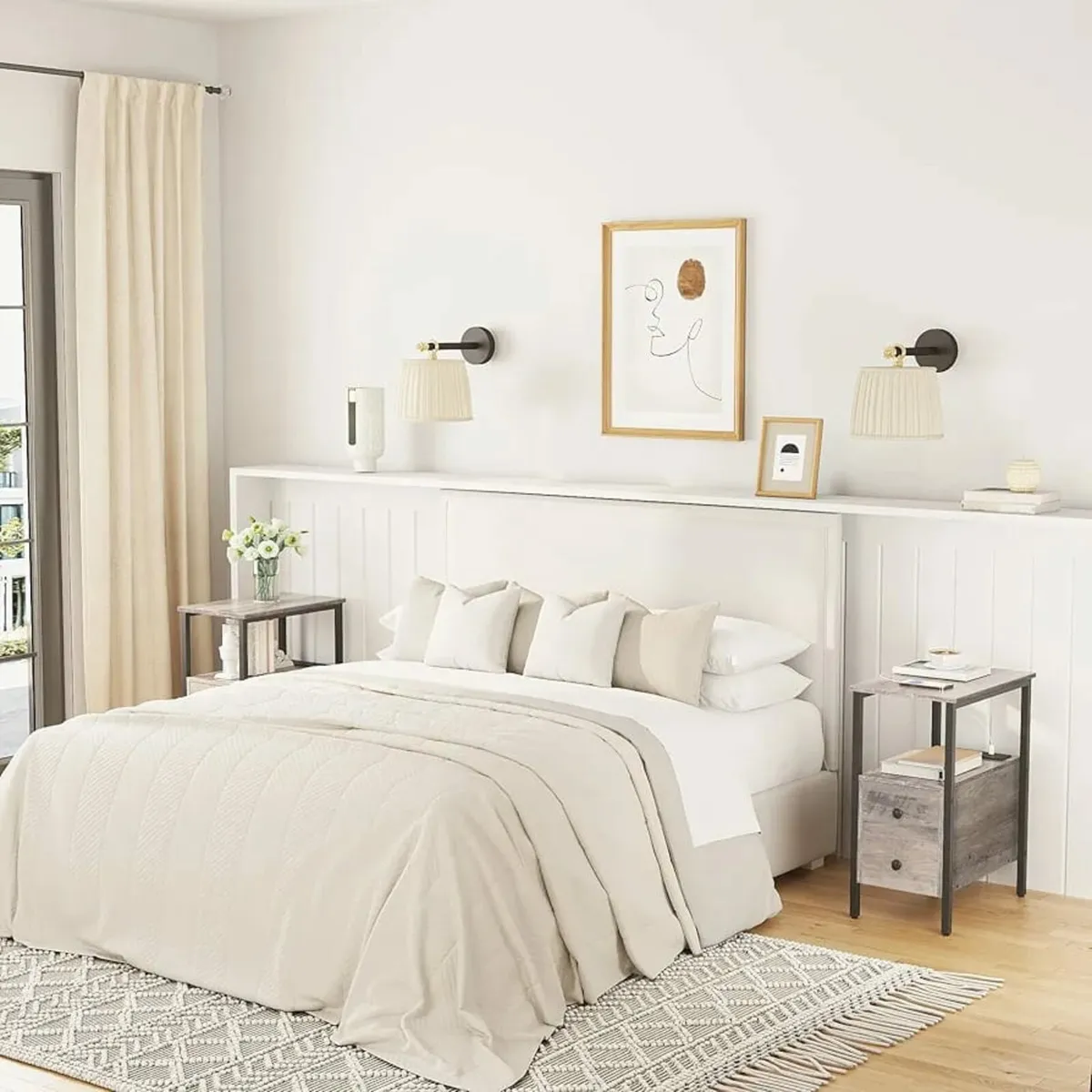 Side Table, Narrow Bedside Table with Charging Sta - Image 4