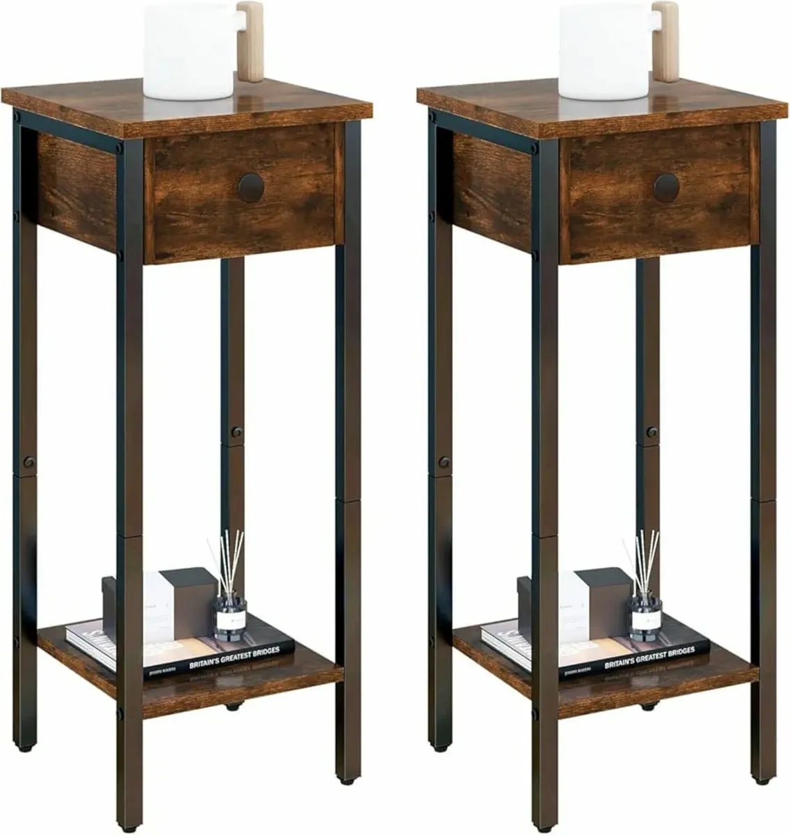 Slim Bedside Table Set of 2, Narrow Nightstand wit - Image 1