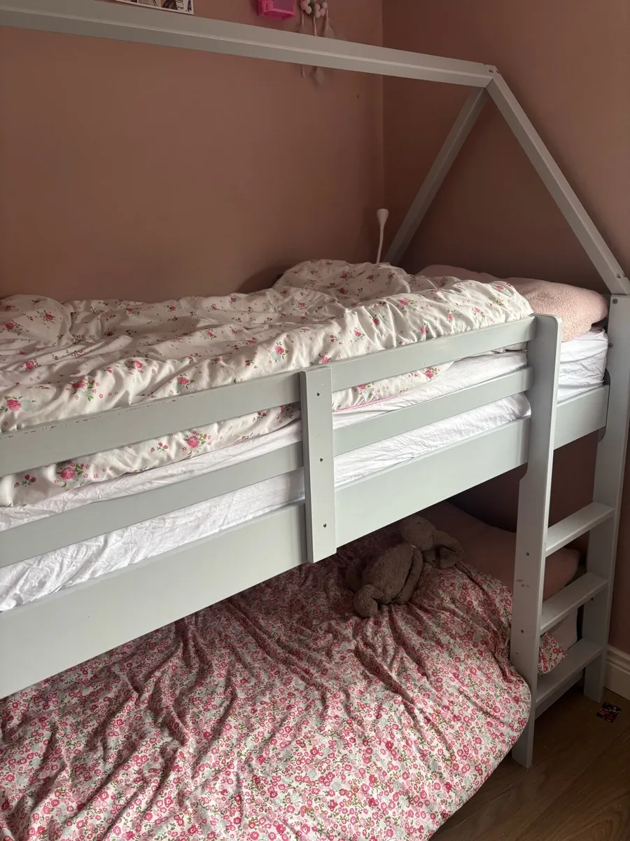 Kids pale grey house bunk bed - Image 2