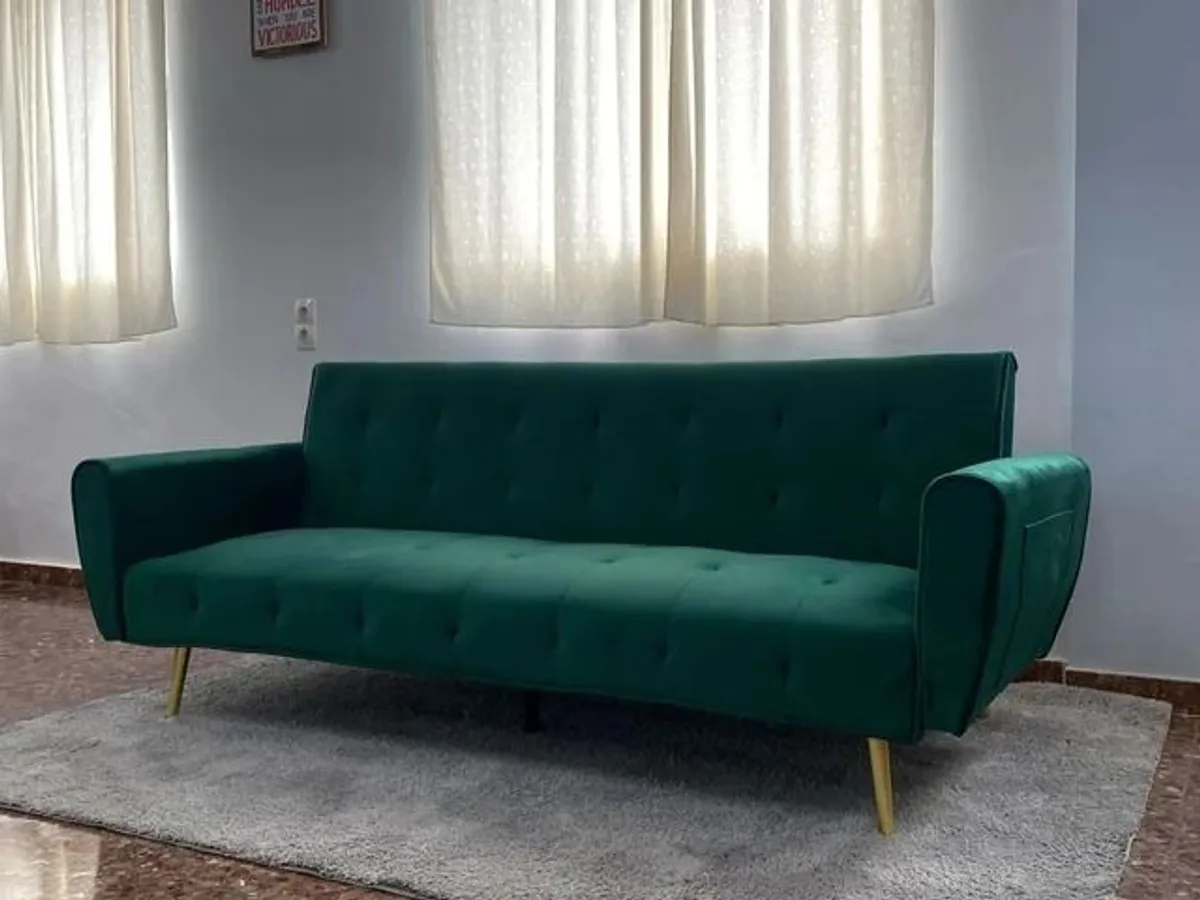 Luxury Velvet Sofa Bed with Golden Legs green - Image 2