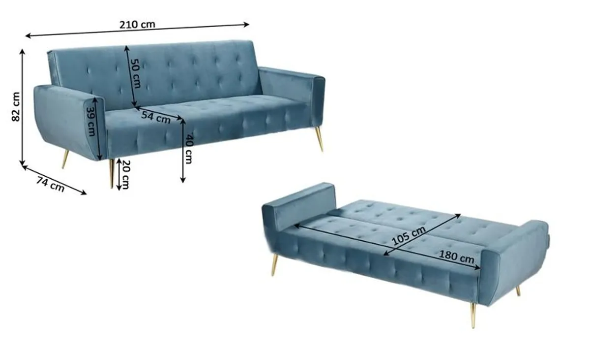 Luxury Velvet Sofa Bed with Golden Legs green - Image 4