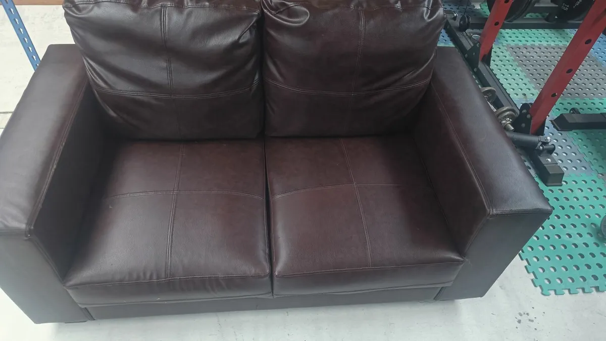 Queensbury Faux Leather 2 Seater Sofa - Brown - Image 1