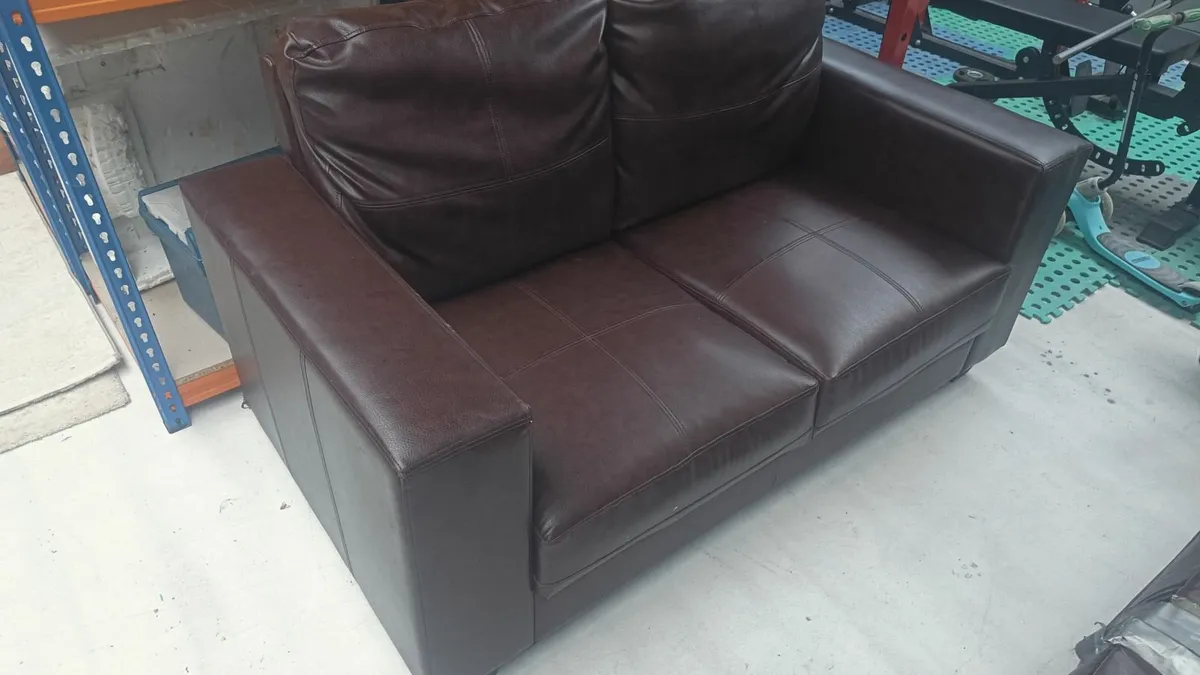 Queensbury Faux Leather 2 Seater Sofa - Brown - Image 2