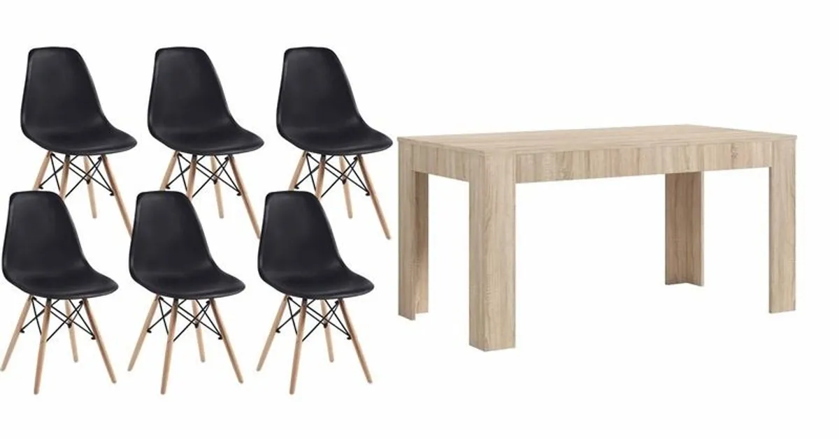6 Seater Wooden Dining Table Set Nordic Style Oak - Image 3