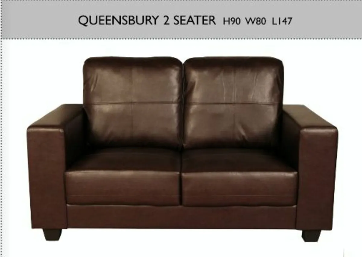 Queensbury Faux Leather 2 Seater Sofa - Brown - Image 3