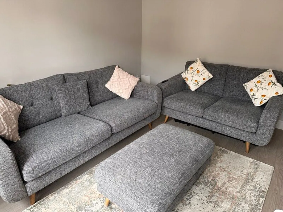 Charcoal 3 + 2 Seater Sofa Set + Footstool - Image 1