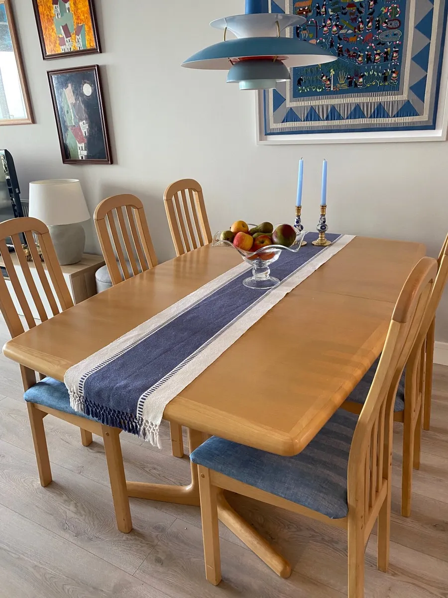 Dining table and eight chairs