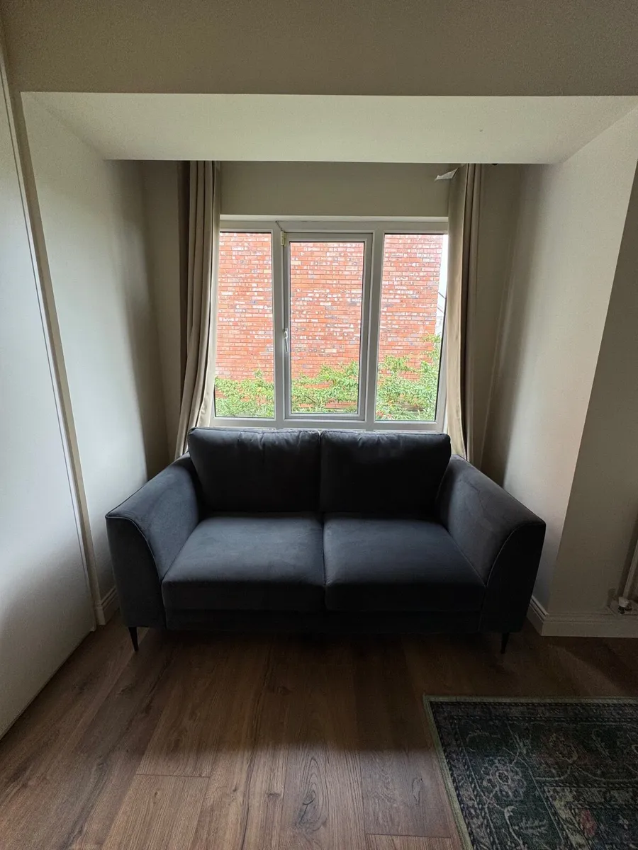 Velvet charcoal blue sofa and armchair set - Image 1