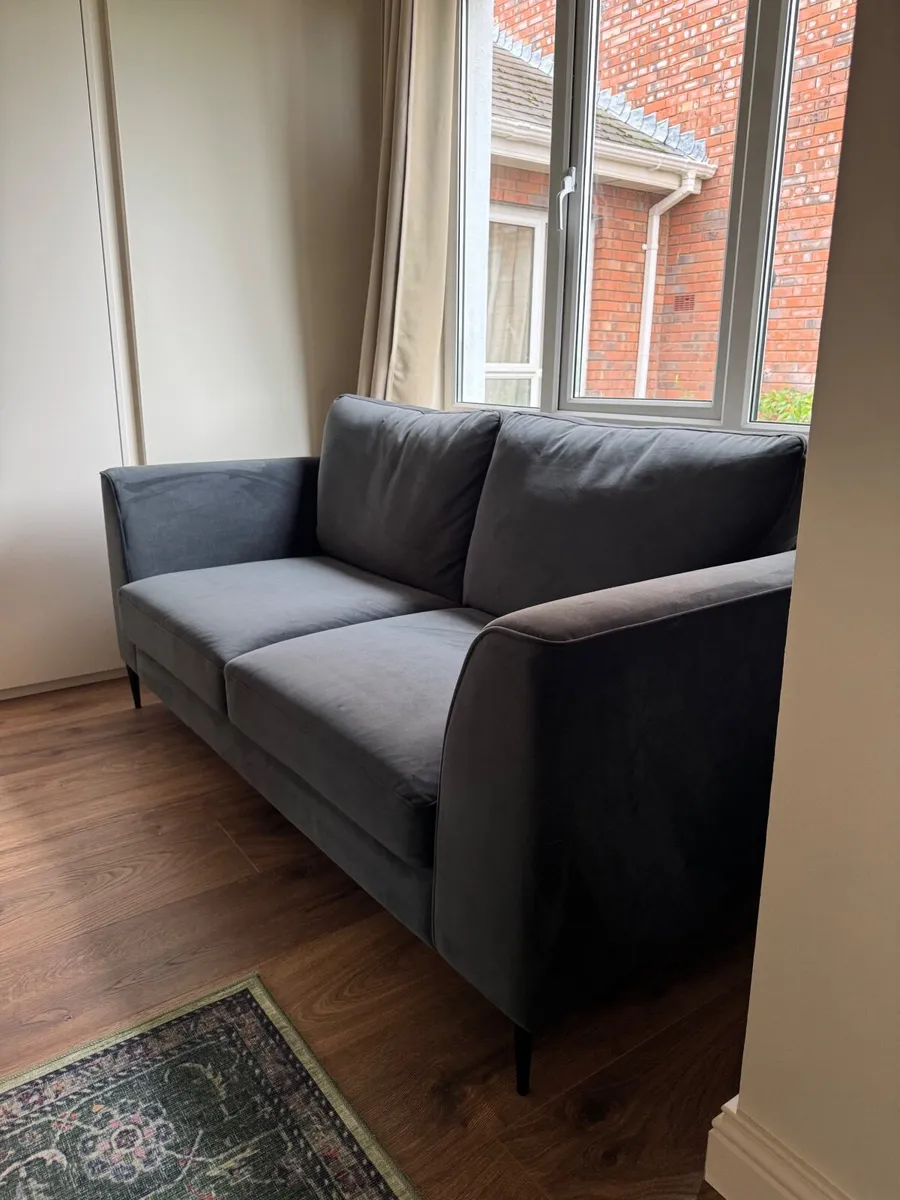 Velvet charcoal blue sofa and armchair set - Image 2