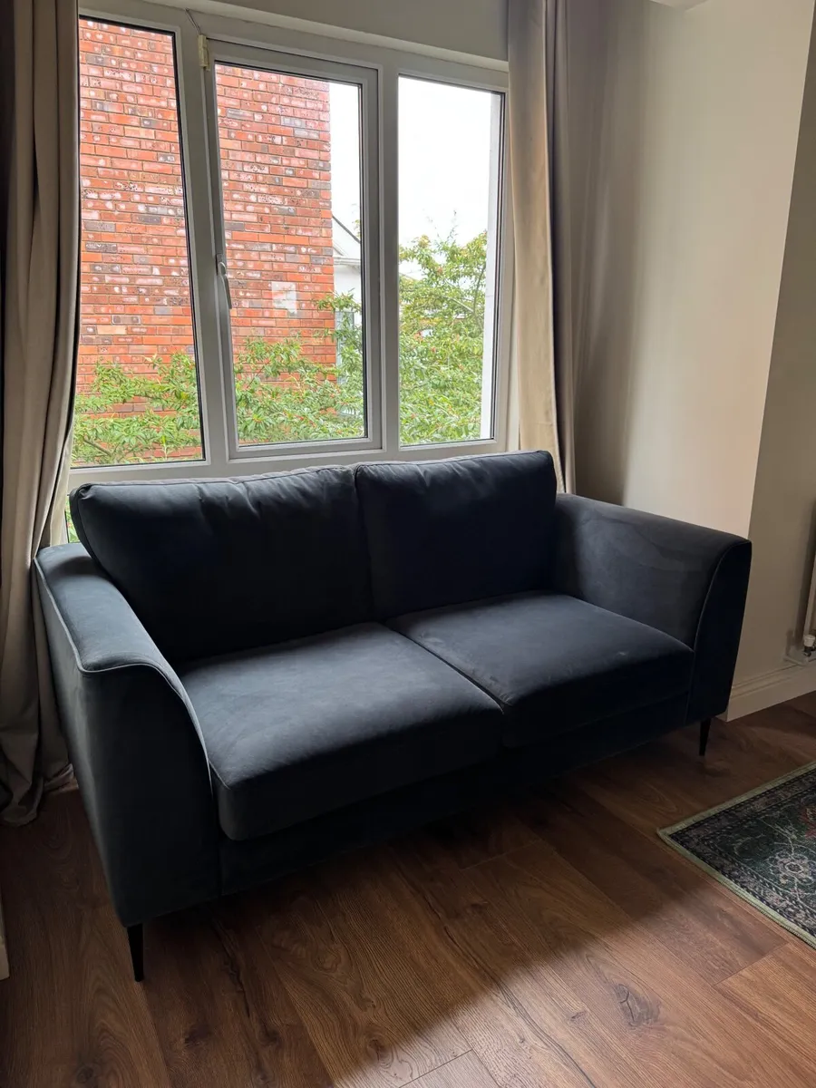 Velvet charcoal blue sofa and armchair set - Image 3