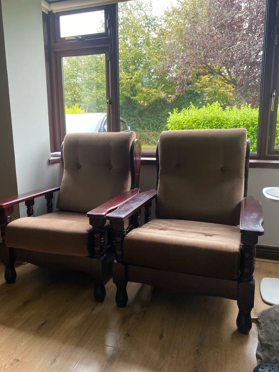 Sturdy wooden pair of armchairs