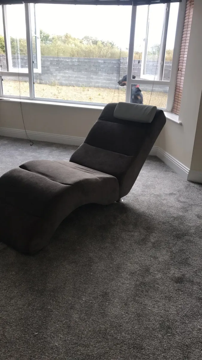 Grey Fabric Chaise Long Lounge Lounger with Leathe - Image 1