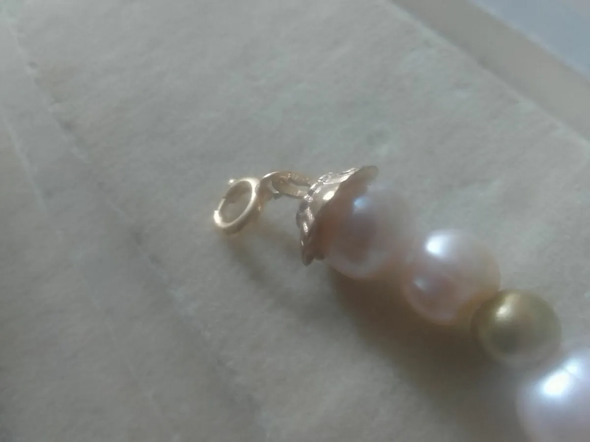 VINTAGE CHAMPAGNE & GOLD FRESHWATER PEARL NECKLACE - Image 4