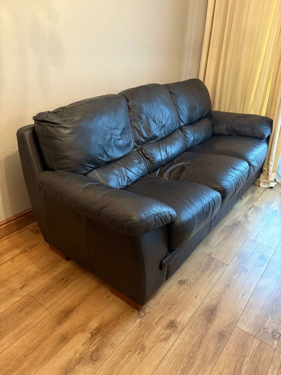 Brown leather 3 and 2 seater plus grey 2 seater - Image 1