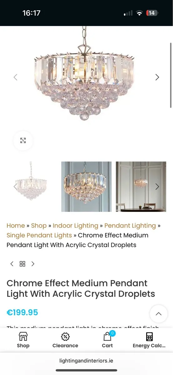 Chrome effect Pedant Light fitting