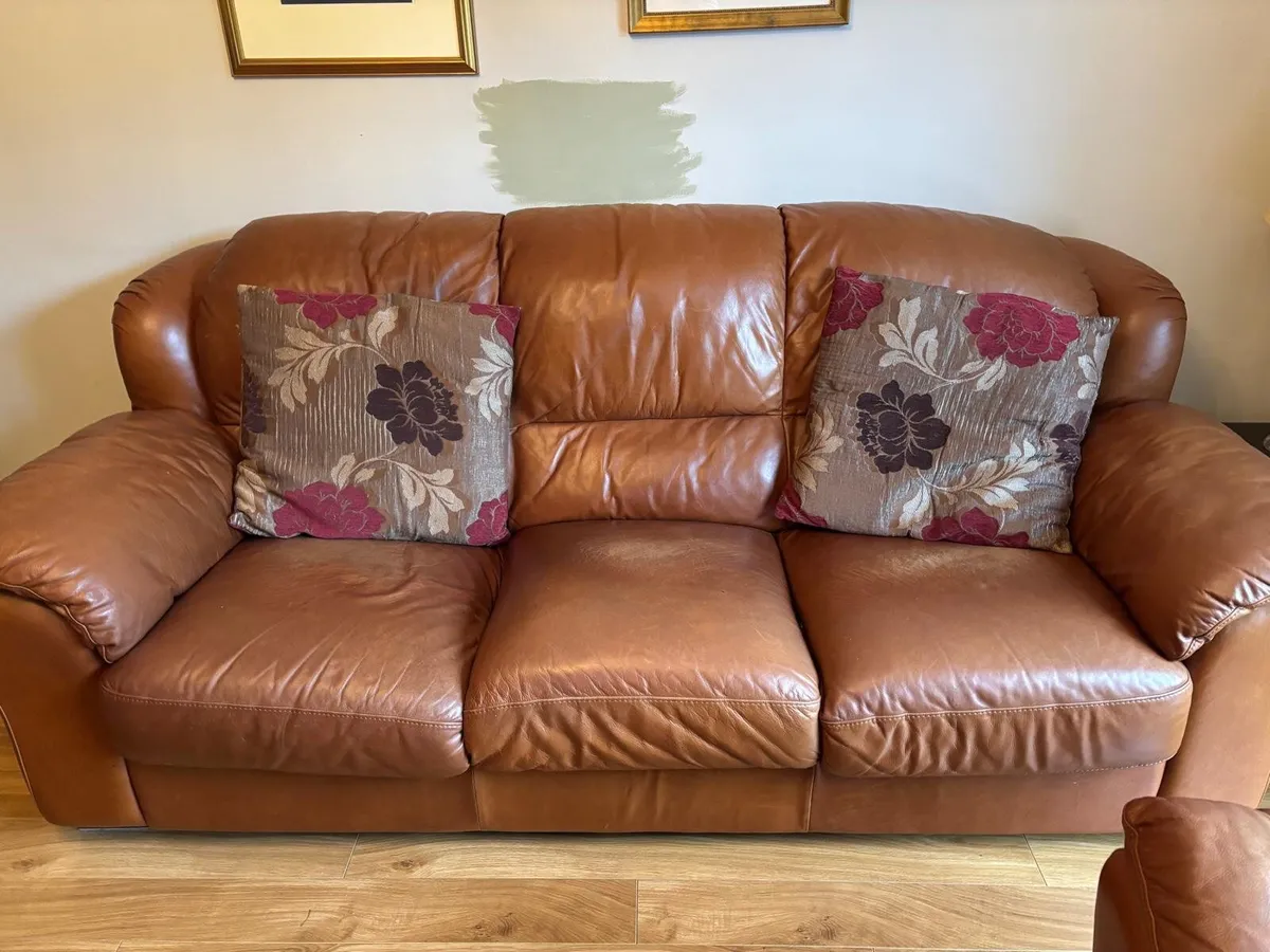 Leather Sofa Suite – 3 Seater, 2 Seater & Armchair - Image 1