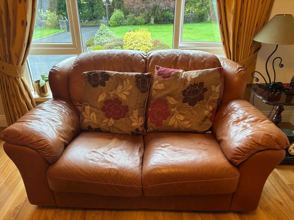 Leather Sofa Suite – 3 Seater, 2 Seater & Armchair - Image 2
