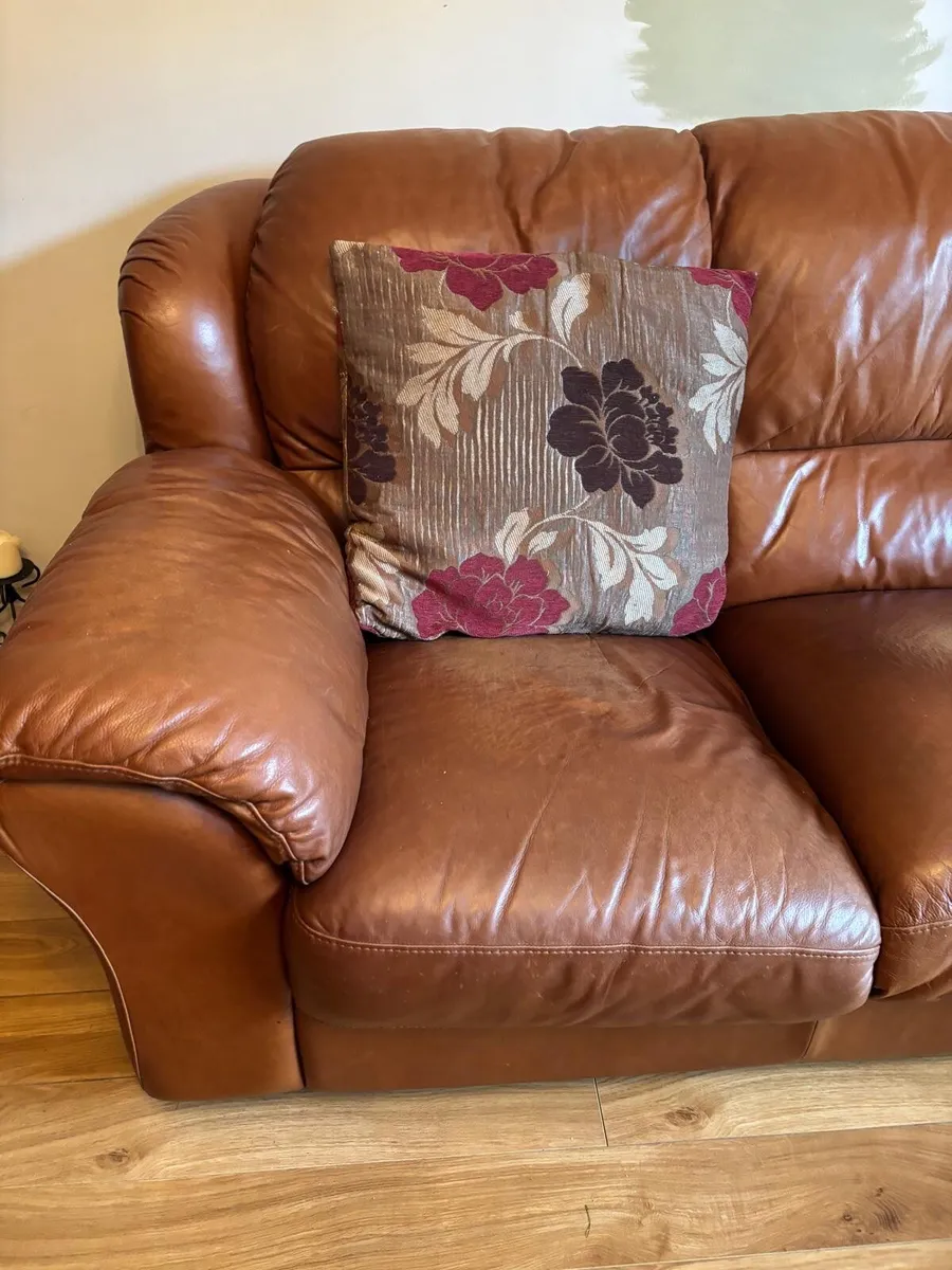 Leather Sofa Suite – 3 Seater, 2 Seater & Armchair - Image 3