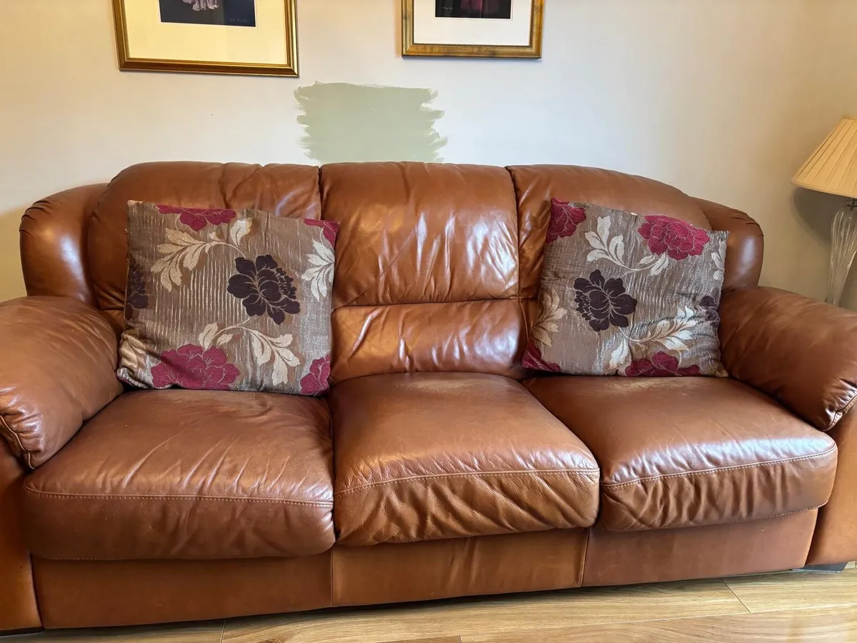 Leather Sofa Suite – 3 Seater, 2 Seater & Armchair - Image 4