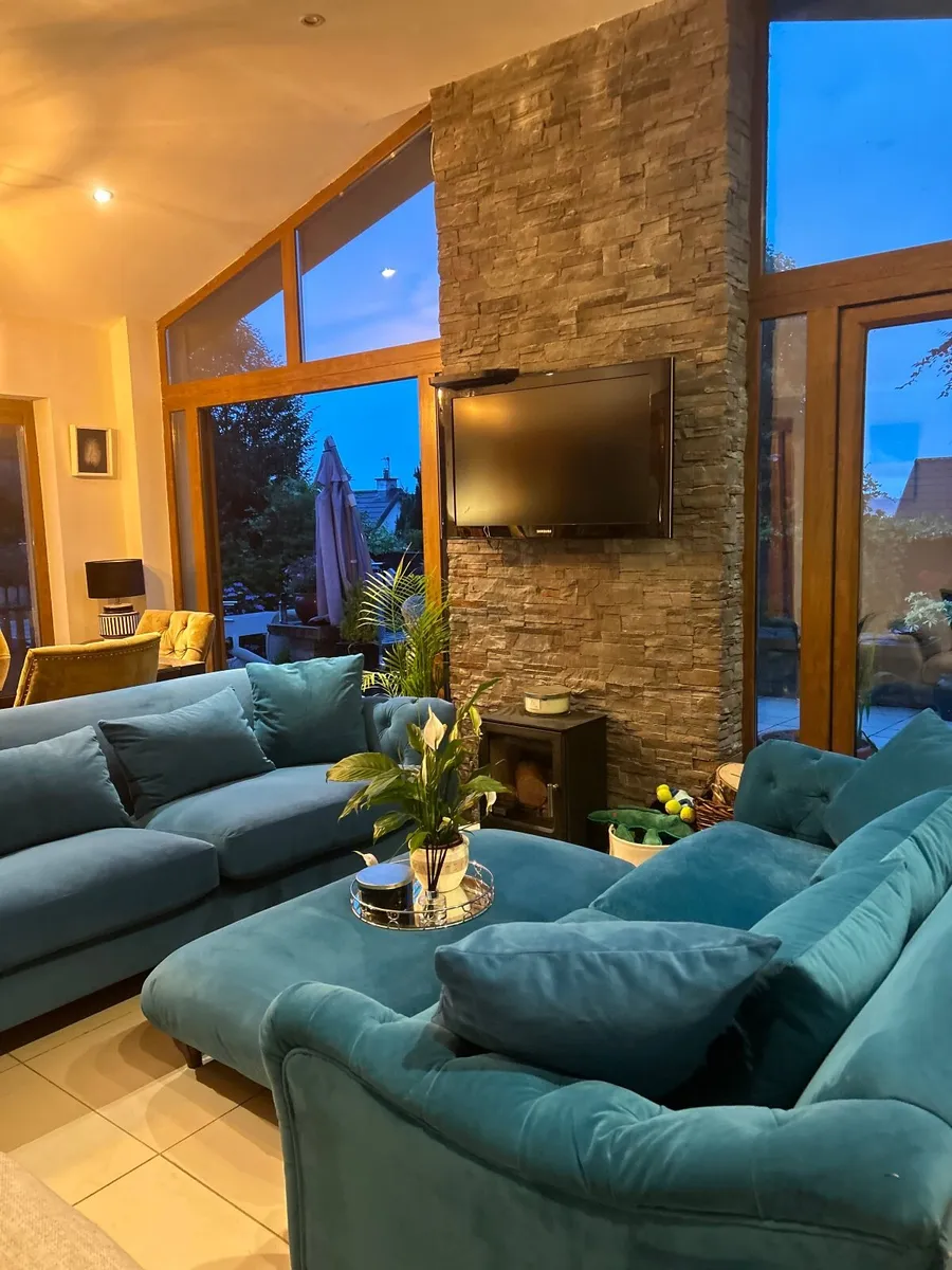 Velvet Sofas - 4 & 3 seater with Footstool - Image 3