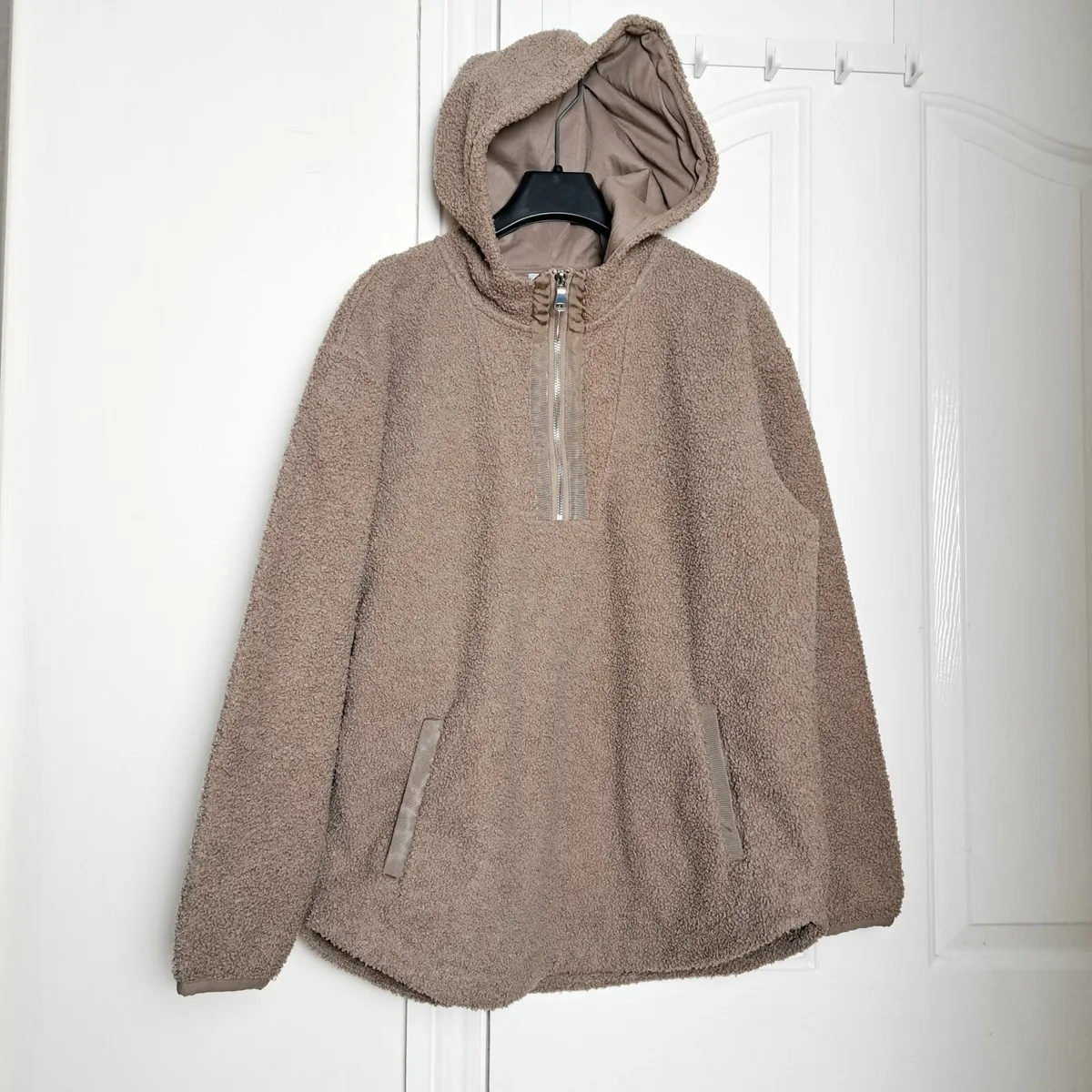 Papaya Brown Taupe Sherpa Half Zip Hoodie M - Image 1