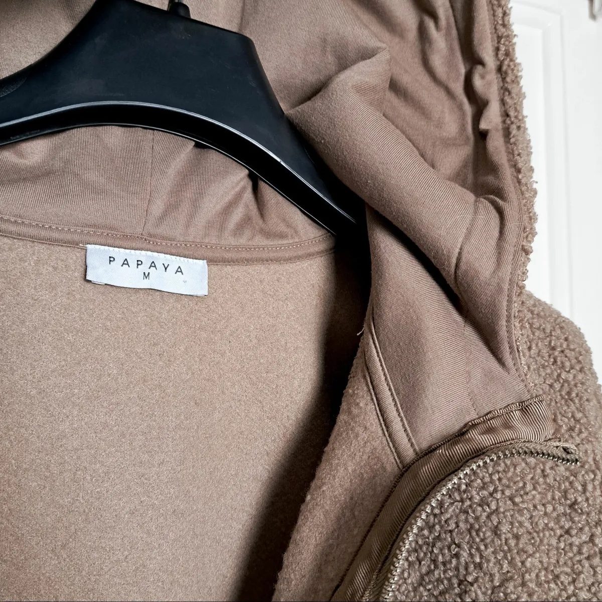 Papaya Brown Taupe Sherpa Half Zip Hoodie M - Image 3