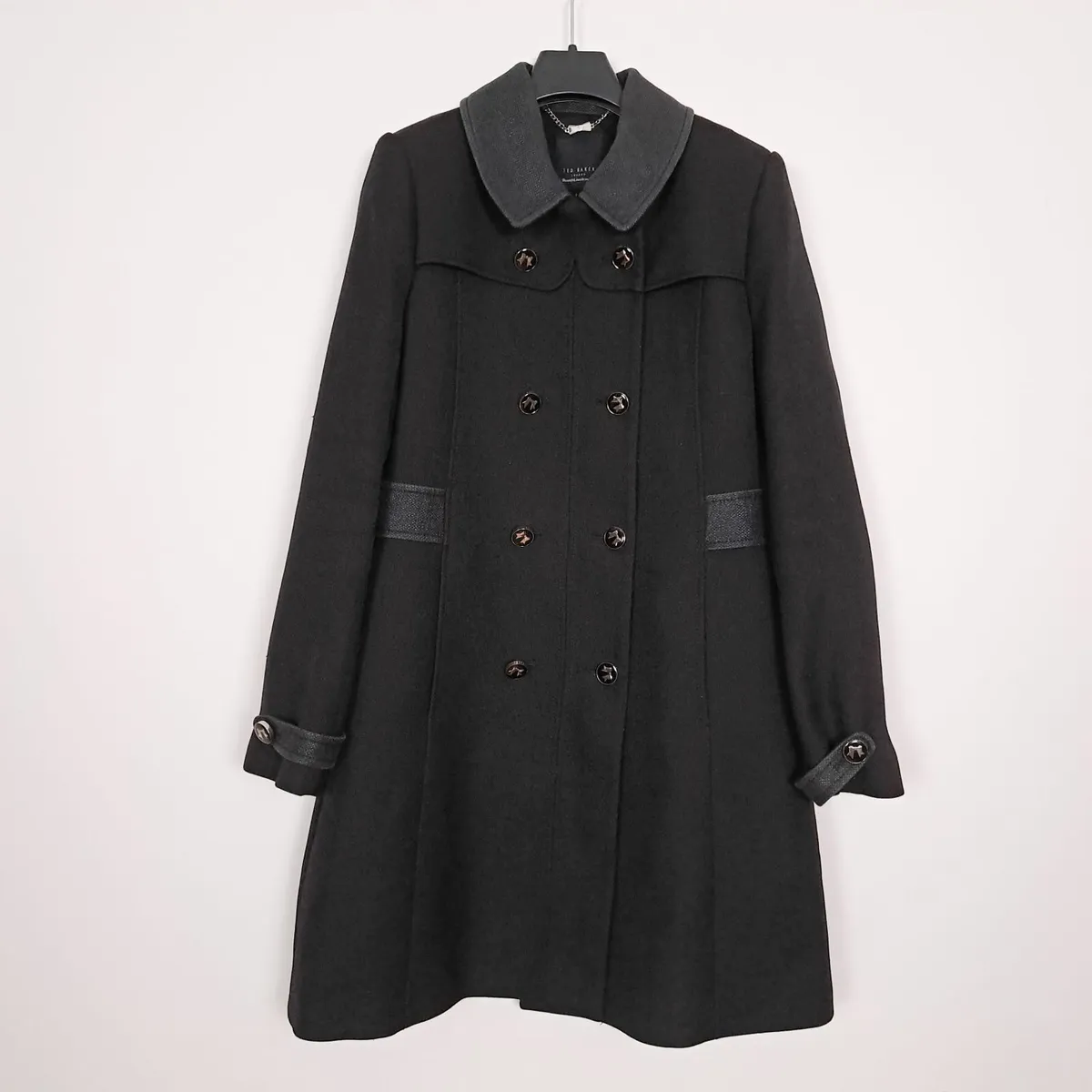 Ted Baker Black Wool Coat Bow Tie Buttons 12UK - Image 1