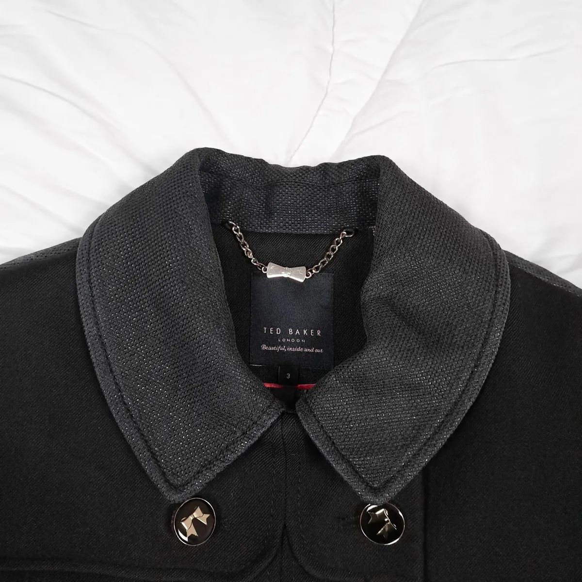 Ted Baker Black Wool Coat Bow Tie Buttons 12UK - Image 2