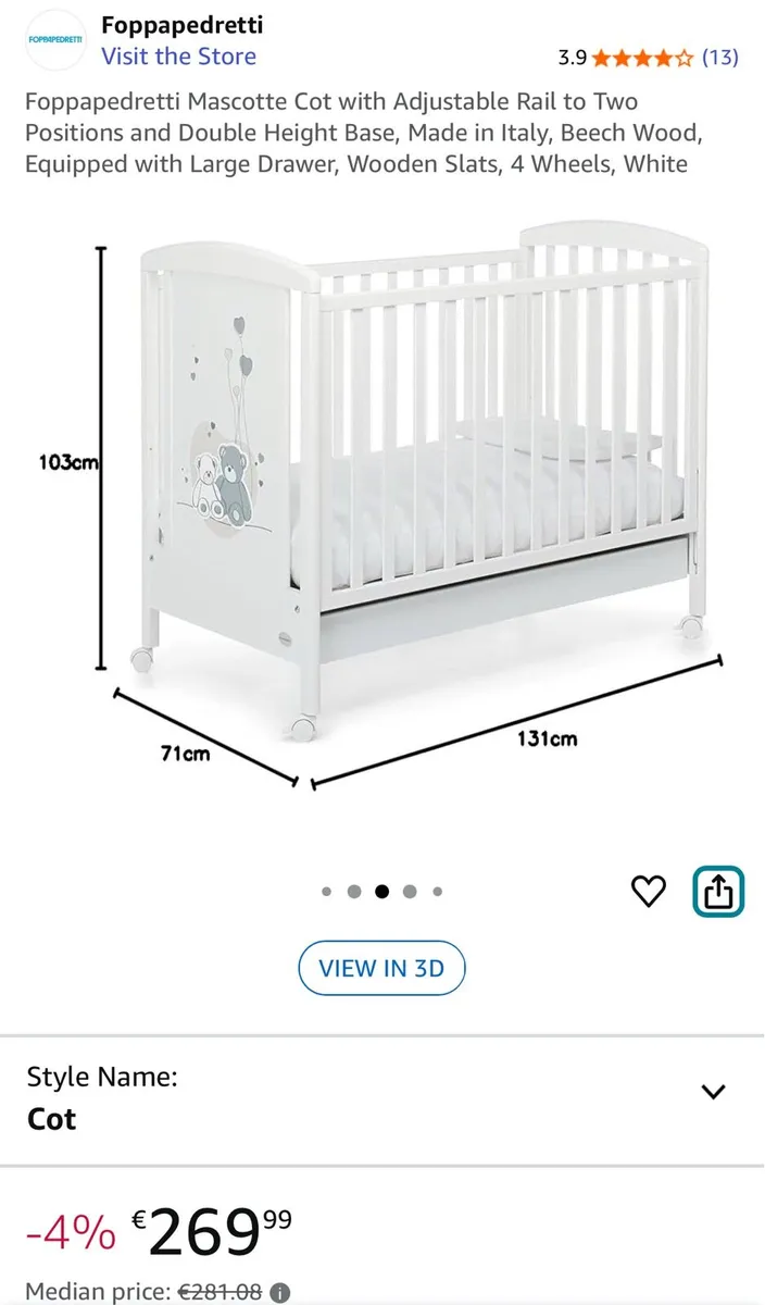 Italian Cot with adjustable rail - Image 3
