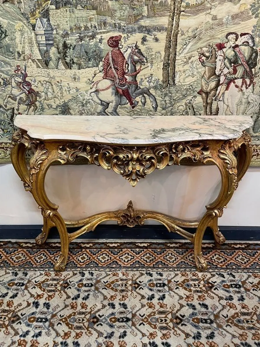 Fabulous Gilt Wood Console Table With Shaped Marble Top. - Image 2
