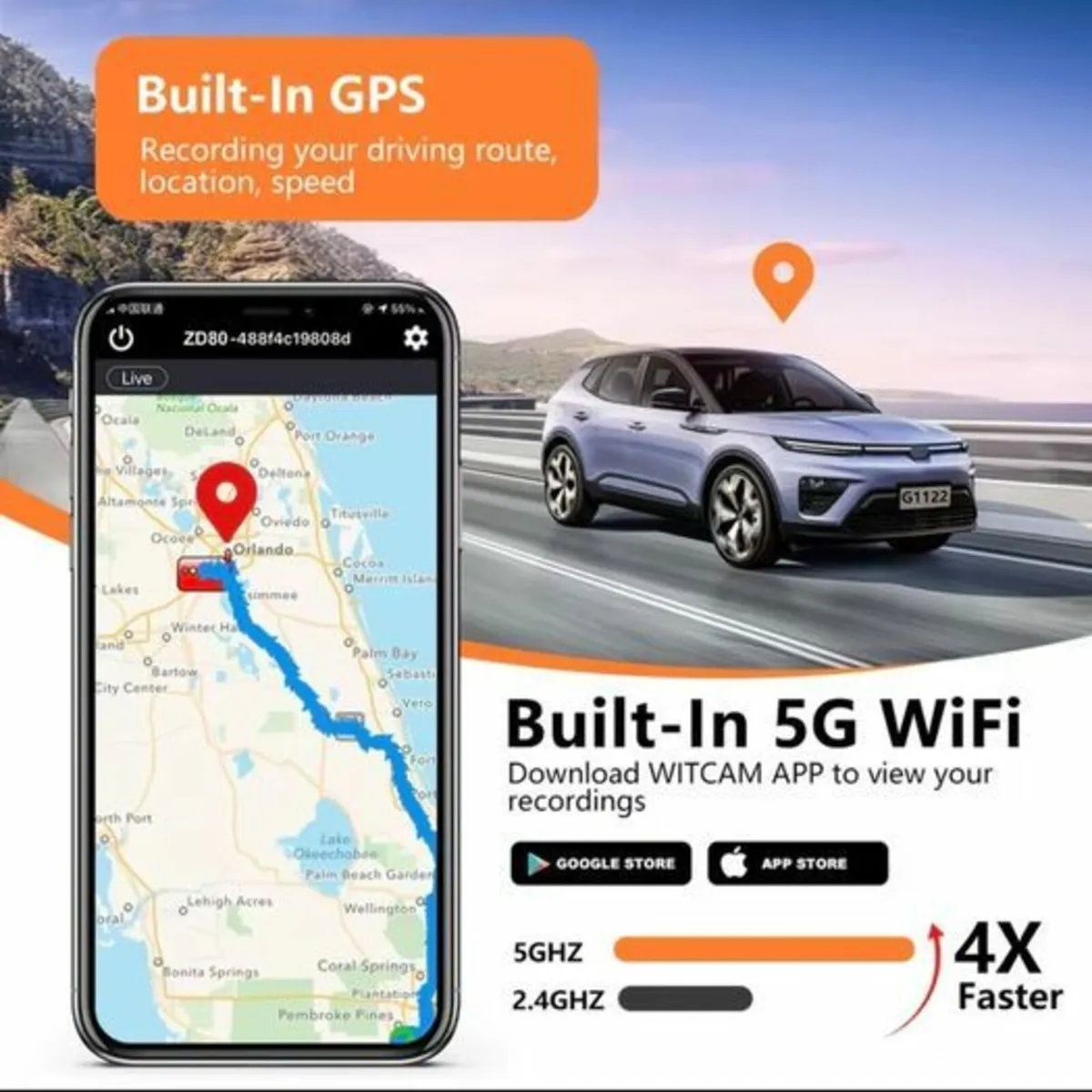 3 Lens 4K WiFi Dash Cam. - Image 3