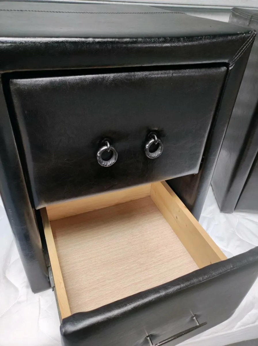 Black leather bedside lockers & bed *delivery - Image 3