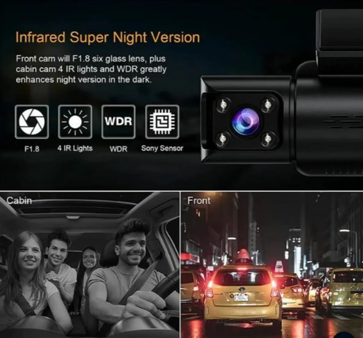 4K GPS 3 Way Triple Car Dash Cam. - Image 3