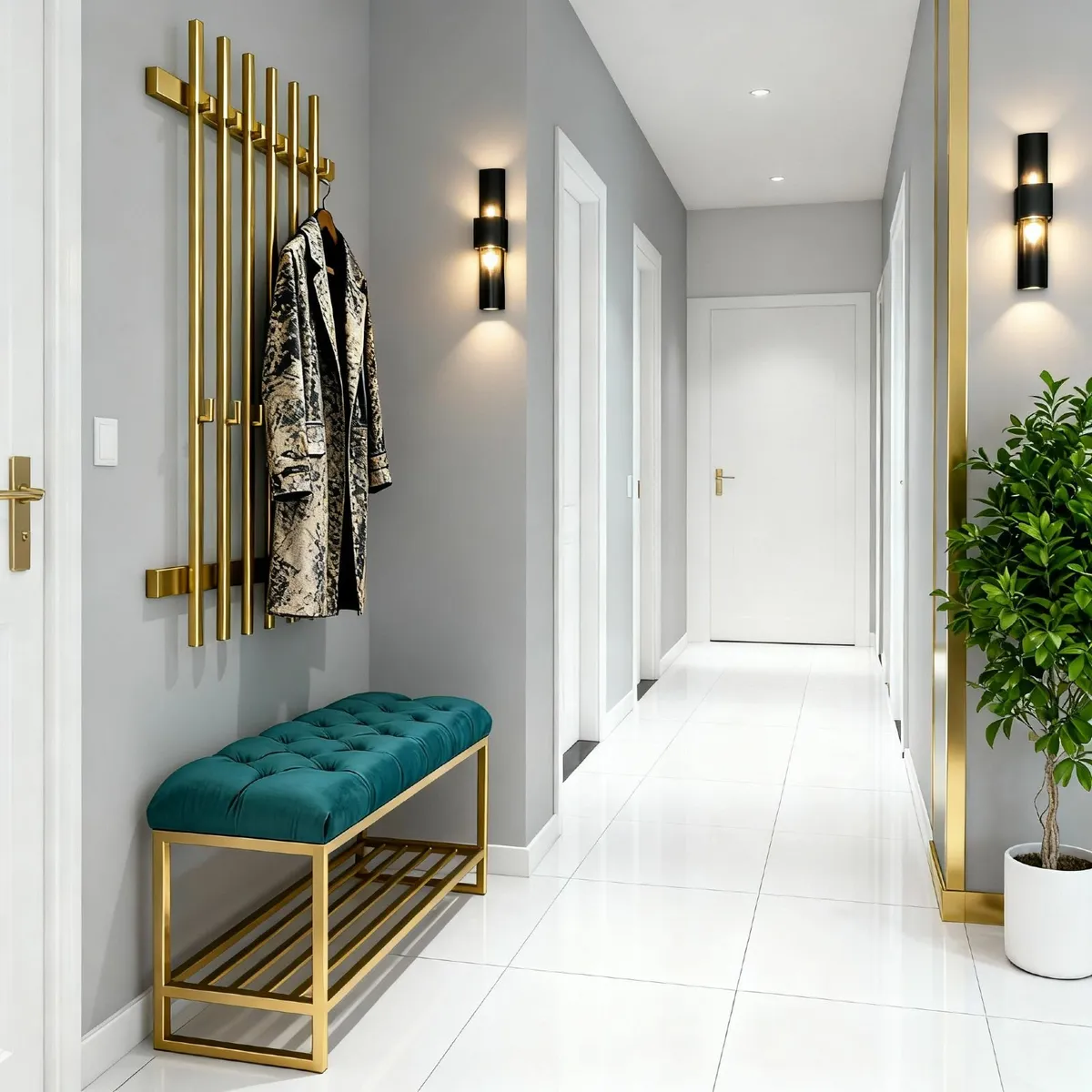 Loft Wall Coat Rack with Slats 40x100 cm, Gold - Image 1