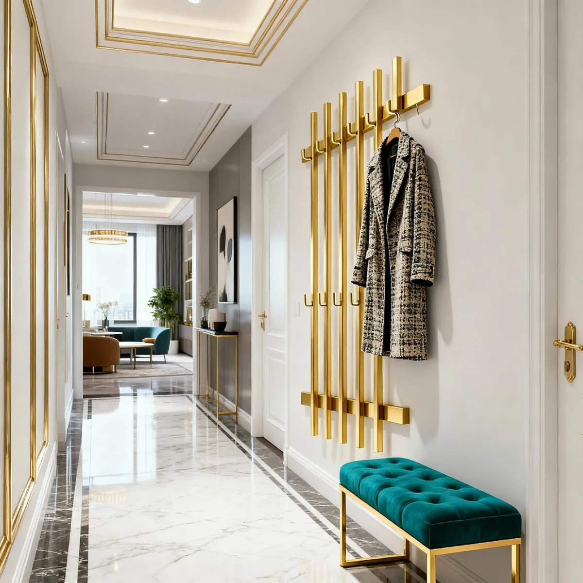Loft Wall Coat Rack with Slats 40x100 cm, Gold - Image 4