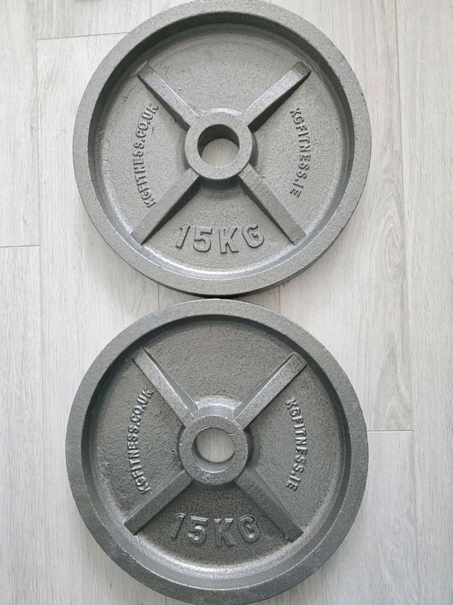 2x 15kg KG Fitness cast-iron Olympic Plates - Image 1