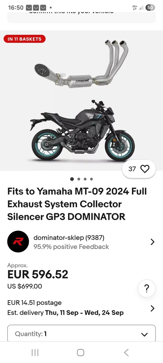 Mt09 2025 exhaust dominator gp3 full system - Image 1