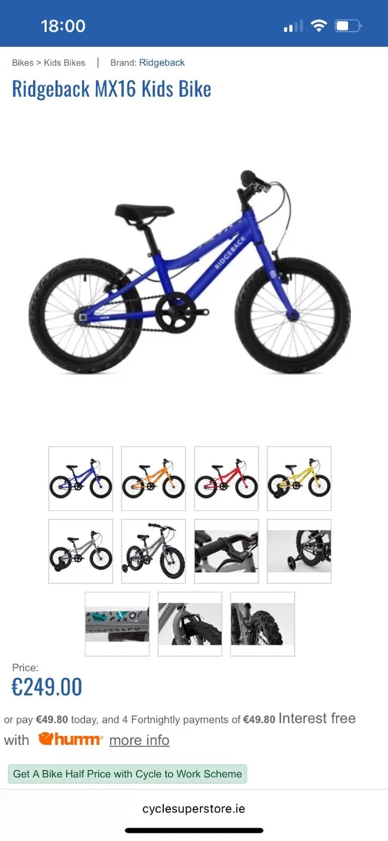 Kids Bicycle 16 inch with stabilisers - Image 1