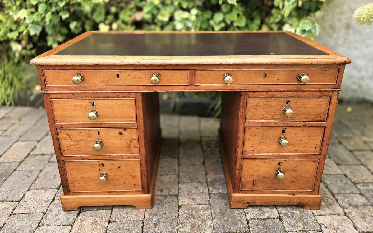 Victorian Pine Twin Pedestal Desk- Circa 1890 - Image 2