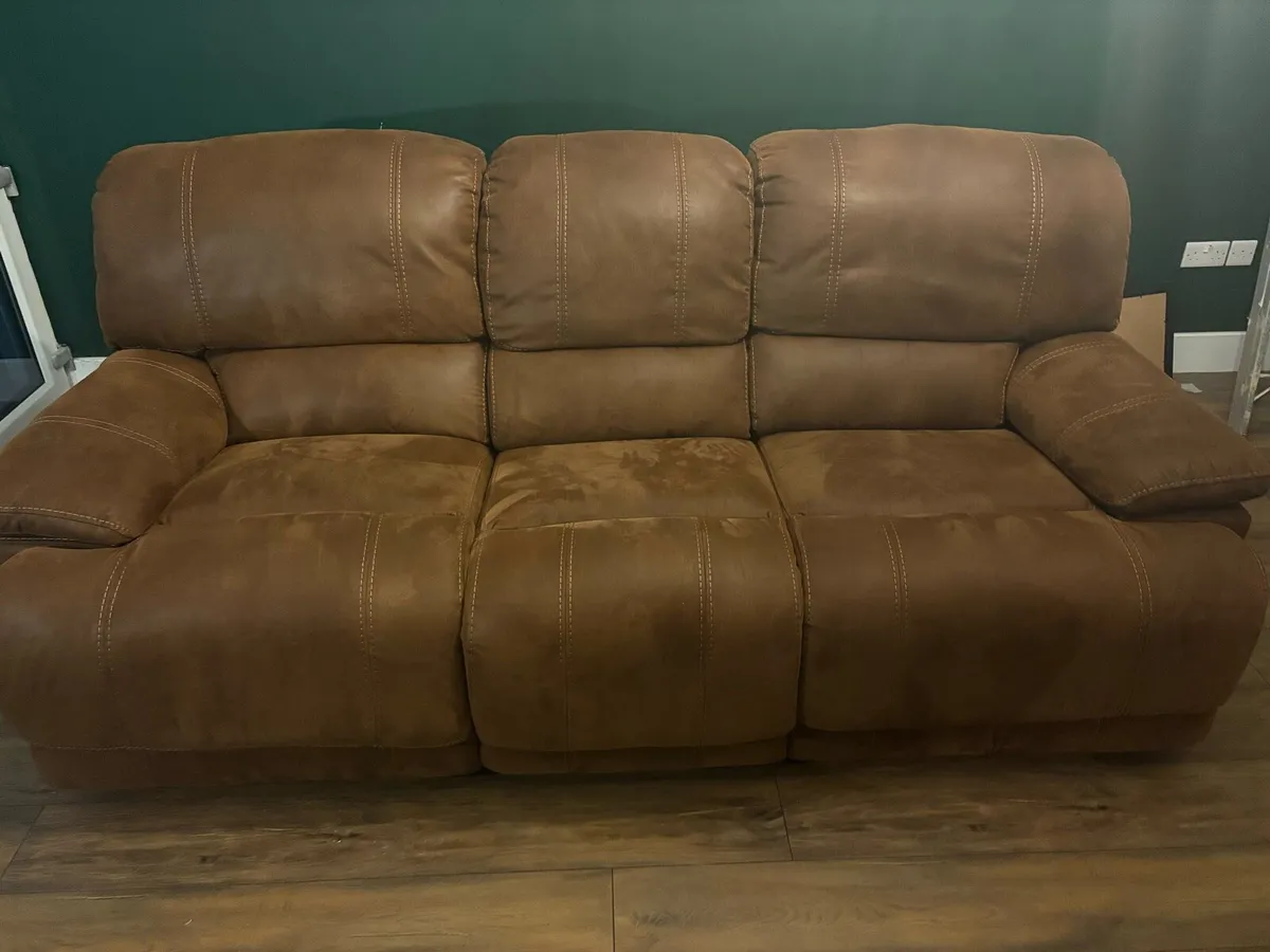 Brown suede reclining couch 3 seater - Image 1