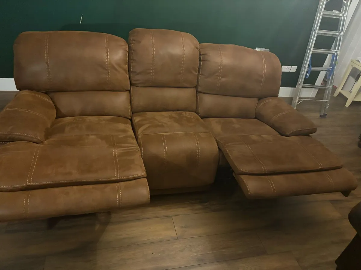 Brown suede reclining couch 3 seater - Image 2
