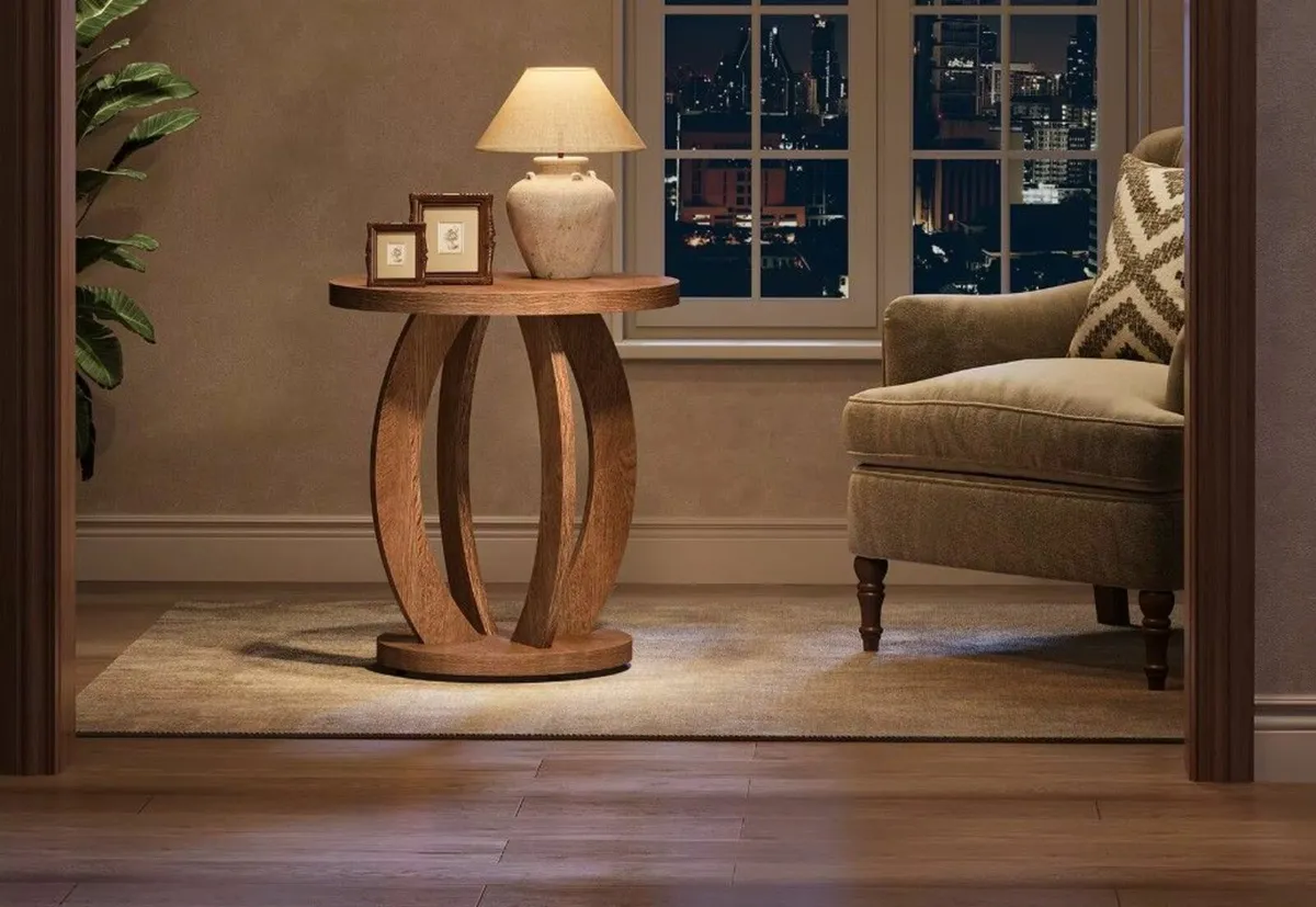 Rustic Round Wooden Side Table Versatile Accent Ta - Image 4
