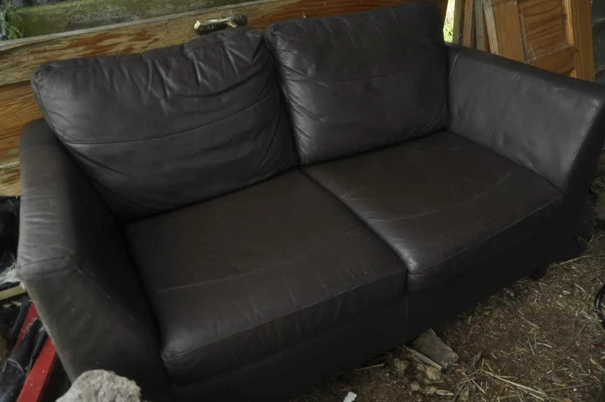 Brown Leather Loveseat - Image 1