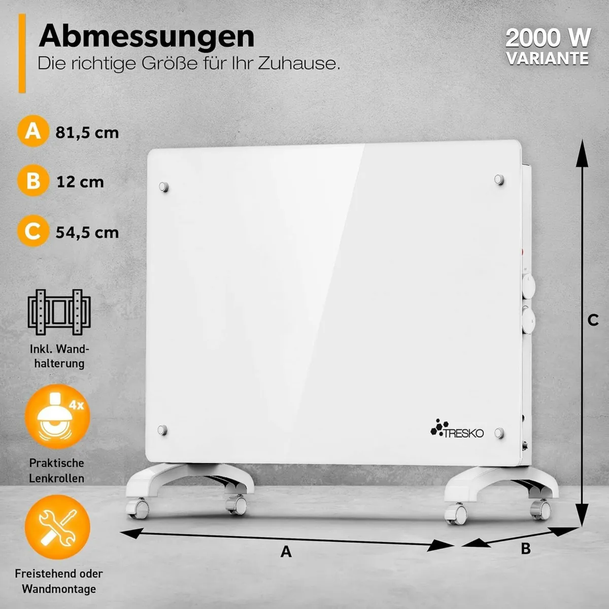 Electric Heater 2000W Flat Glass Panel Black or Wh - Image 2
